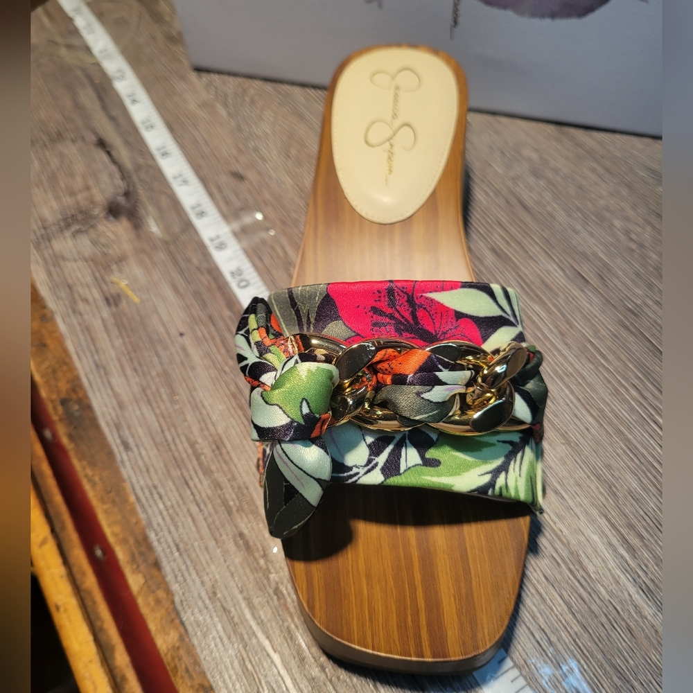 Jessica Simpson NEW IN BOX Multicolor‎ Floral Platform Wooden Sandals Size 7.5 - Picture 5 of 9